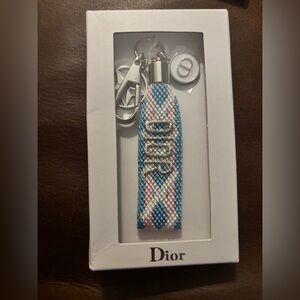Dior Woven Keychain with Blue and Pink Accents